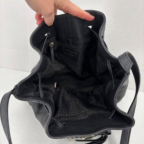 Kate Spade Grey Street Cooper Drawstring Bag Black Leather Gold Tone Crossbody - Picture 3 of 13